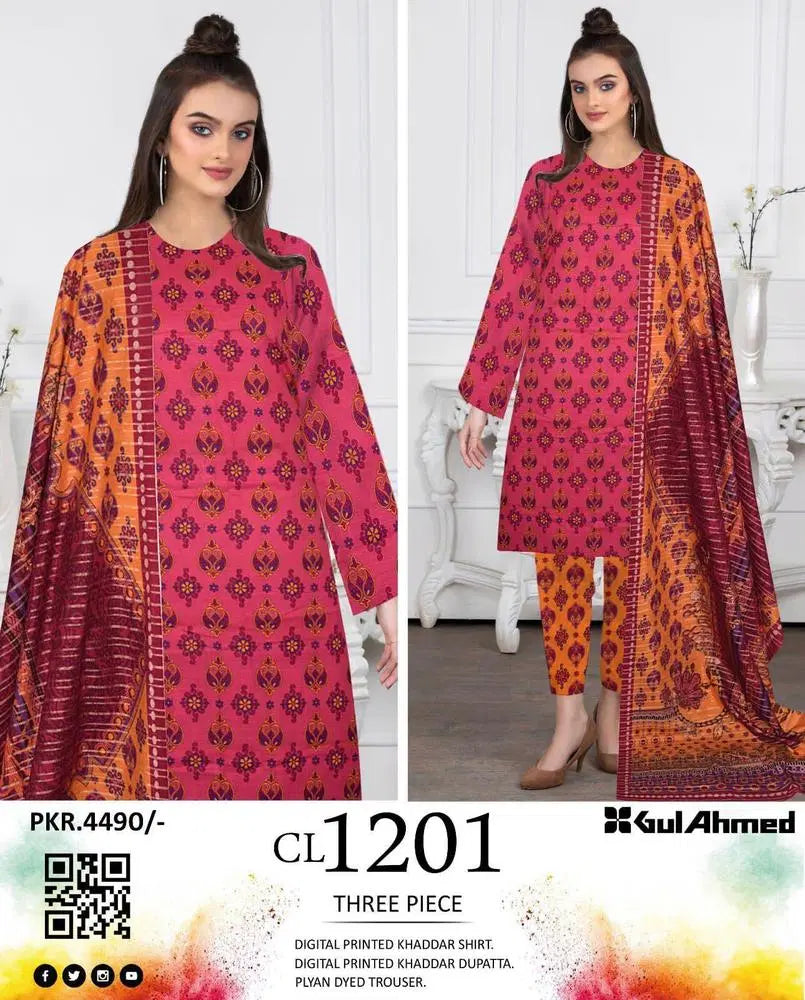 3 Pcs Women's Unstitched Khaddar Printed Suit