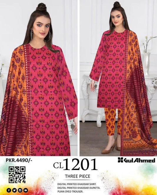 3 Pcs Women's Unstitched Khaddar Printed Suit